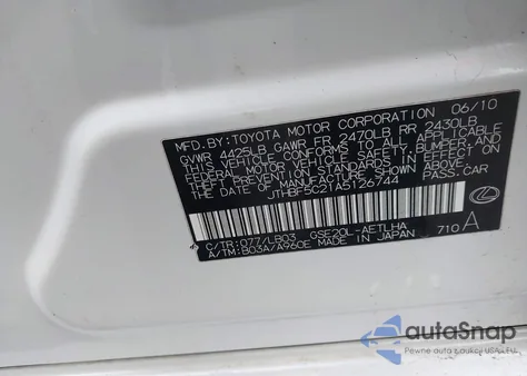 2010 Lexus Is 250 z USA, uszkodzony, nr VIN JTHBF5C21A5126744